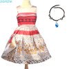 Girl Summer Dress Moana with Necklace Kids Adventure Outfit Children Princess Beach Party Cosplay Costume Vaiana Nightgown dress