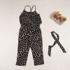 2016 Hot-Selling Baby Kids Girls One-piece Sleeveless Heart Dots Bib Playsuit Jumpsuit T-shirt Pants Outfit Clothes 2-7Y