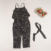 2016 Hot-Selling Baby Kids Girls One-piece Sleeveless Heart Dots Bib Playsuit Jumpsuit T-shirt Pants Outfit Clothes 2-7Y