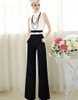 2016 Hot Sale Loose Zipper Fly Solid Pantalones New Women Casual High Waist Flare Wide Leg Long Pants Palazzo Trousers