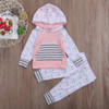 Autumn Winter Newborn Kid Baby Girl Clothes Striped Hoodies Sweatshirt Top +eyelash Long Pants Outfit