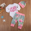 Autumn Winter Newborn Baby Kid Girl Little Sister Long Sleeve Romper + Floral Long Pants Hat 3PCS Outfits Set Clothes