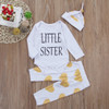 Autumn Winter Newborn Baby Kid Girl Little Sister Long Sleeve Romper + Floral Long Pants Hat 3PCS Outfits Set Clothes
