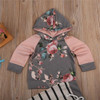 Autumn Winter Newborn Baby Girls Long Sleeve Floral Hooded Tops Striped Pants Leggings Outfits Kid Girls Boys Clothing