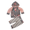 Autumn Winter Newborn Baby Girls Long Sleeve Floral Hooded Tops Striped Pants Leggings Outfits Kid Girls Boys Clothing