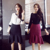 Autumn Winter New Striped Ruffles Hem Fashion Women's Skirt High Waist Slim Sexy Mermaid Skirt Office Lady Midi Skirt S-5XL