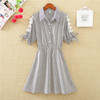 2018 Elegant Office Summer Dress Shirt Elegant Blue Stripped Cotton Turn Down Collar Wear to Work Shirts Women Dresses #BD728
