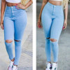 2018 Denim Jeans Pants Women Brand Big Hole Ripped Designer Jean Woman Trousers Vintage Spring Summer Capris Pencil Pants K103