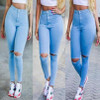 2018 Denim Jeans Pants Women Brand Big Hole Ripped Designer Jean Woman Trousers Vintage Spring Summer Capris Pencil Pants K103