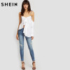 SHEIN Bleach Wash Ripped Skinny Jeans Summer Blue Boyfriend Jeans for Women Low Waist Zipper Fly Casual Female Jeans
