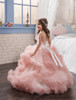 Girls Pageant Dresses Tulle Ruffle Clouds Ball Gown Girls Prom Dresses Round Neck Low Back Crystal Beadings Waistband Kids Gowns