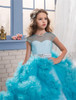 Girls Pageant Dresses Tulle Ruffle Clouds Ball Gown Girls Prom Dresses Round Neck Low Back Crystal Beadings Waistband Kids Gowns