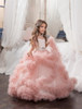 Girls Pageant Dresses Tulle Ruffle Clouds Ball Gown Girls Prom Dresses Round Neck Low Back Crystal Beadings Waistband Kids Gowns