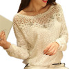 Lace Blouse ZANZEA Plus Size 6XL Women 2018 Spring Autumn Long Sleeve Shirts White Patchwork Floral Blouse Hollow Out Casual Top