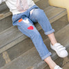 Children's Denim Clothing Girls Jeans Spring Autumn Long Trousers Heart Print Cute Pants Outfit For Teenager Girls Child Clothes