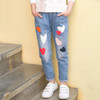 Children's Denim Clothing Girls Jeans Spring Autumn Long Trousers Heart Print Cute Pants Outfit For Teenager Girls Child Clothes