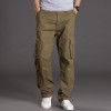 2016 autumn loose cargo pant multi-pockets straight trousers plus size casual army military pants for men