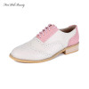 2017 Branded Design women Casual Full Grain Leather Oxfords Brogue Shoes Round head Fashion Mixed Color Oxford Shoes for women