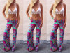 AQ125 Summer Women Pants Casual Mid Waist Flare Wide Leg Long Pants Printed Casual Striped Trousers Palazzo Trousers