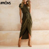 Aproms Soild Colored Long Shirt Dress Women 2017 Short Sleeve Bow Tie Maxi Dress Casual Streetwear Sundress Vestidos De Festa
