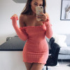 Aproms Ruffles Knitted Winter Dress Women Off Shoulder Tunic Dress Sexy Long Sleeve Bodycon Club Party Sweater Dresses Vestidos