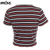 Aproms Multi Stripe Blocked Stretch T-shirt Women Summer Crop Top 90s Basic Tshirt Casual Short Sleeve Ribbed T Shirt Female Top