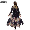 Aproms Flare Sleeve Wrap Tie Boho Long Maxi Dress Women Long Sleeve Flower Print Festival Day Dresses Female Loose Dress Vestido
