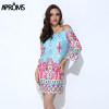 Aproms Bohemian Elegant Women Summer Dress Off Shoulder Beach Tunic Dresses Sundress European Style Sexy Vestidos De Ropa Mujer