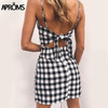 Aproms Back Tie Up Bow Summer Dress Women Sundress Elegant Linen Dress Slim Fit Bodycon White Black Soild Short Dress Vestidos