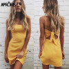 Aproms Back Tie Up Bow Summer Dress Women Sundress Elegant Linen Dress Slim Fit Bodycon White Black Soild Short Dress Vestidos