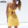 Aproms Back Tie Up Bow Summer Dress Women Sundress Elegant Linen Dress Slim Fit Bodycon White Black Soild Short Dress Vestidos
