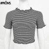 Aproms 90s Girls Ruffle O-neck T-shirt Casual Frill Basic T-shirt Women Crop Top Casual Short Sleeve Cropped T Shirt Female Top