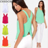 Free Shipping 2017 Summer Women Blouses Candy Color Casual Lady Shirts Sexy Backless Strap Chiffon Blouse Tops ladies' Vest