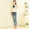 2017 Spring Fashion Women Elegant Lace Bow Tie School Blouse Casual White Blouses Chiffon Collar Shirt Ladies Tops Plus Siz
