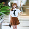 2017 Spring Fashion Women Elegant Lace Bow Tie School Blouse Casual White Blouses Chiffon Collar Shirt Ladies Tops Plus Siz
