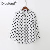 Dioufond Casual Pockets Women's Shirts Polka Dot Blusa Feminina V-neck Long Sleeves Women's Fashion Blouses White Black Red Tops