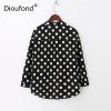 Dioufond Casual Pockets Women's Shirts Polka Dot Blusa Feminina V-neck Long Sleeves Women's Fashion Blouses White Black Red Tops