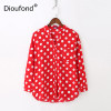 Dioufond Casual Pockets Women's Shirts Polka Dot Blusa Feminina V-neck Long Sleeves Women's Fashion Blouses White Black Red Tops