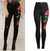 New 2017 Women's Vintage Embroider Flowers Jeans Sexy Ripped Pencil Stretch Denim Pants Female Slim Skinny Trousers Jeans 2XL
