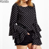 2017 ZANZEA Womens Spring Flounce Long Sleeves Blouse Office Ladies Elegant Polka Dot Print Loose Casual Chiffon Tops Shirt