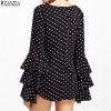 2017 ZANZEA Womens Spring Flounce Long Sleeves Blouse Office Ladies Elegant Polka Dot Print Loose Casual Chiffon Tops Shirt