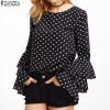 2017 ZANZEA Womens Spring Flounce Long Sleeves Blouse Office Ladies Elegant Polka Dot Print Loose Casual Chiffon Tops Shirt