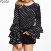 2017 ZANZEA Womens Spring Flounce Long Sleeves Blouse Office Ladies Elegant Polka Dot Print Loose Casual Chiffon Tops Shirt