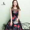 LOVONEY M209 Sexy See Through Back Long Prom Dresses 2017 A Line Flower Pattern Floor-Length Prom Party Gown Robe De Soiree