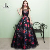 LOVONEY M209 Sexy See Through Back Long Prom Dresses 2017 A Line Flower Pattern Floor-Length Prom Party Gown Robe De Soiree