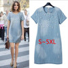 Large size 5XL Sundress Jeans Women's casual plus size vestidos embroidery beaded Denim Dresses big sizes Party Summer Dress