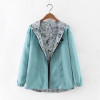Spring Autumn Women Bomber Basic Jacket Pocket Zipper Hooded Two Side Wear Cartoon Print Outwear Loose Coat XS-XL