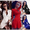 Spring Autumn Fashion Women Dress Solid Pleated V-neck Sexy Ladies Dresses vestidos Evening Party Bodycon Mini Dress