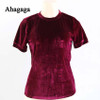 Ahagaga 2018 Autumn T-shirts Women Velvet Tees Shirts Short Sleeve O-neck Solid Cute Women Tops Streeetwear T-shirt Women Femme