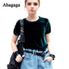 Ahagaga 2018 Autumn T-shirts Women Velvet Tees Shirts Short Sleeve O-neck Solid Cute Women Tops Streeetwear T-shirt Women Femme